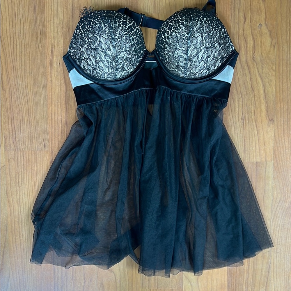 Victoria's Secret Black Lace and Mesh Babydoll Chemise